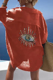 Evil Eye Casual Shirt Women Fashion Beach Style Loose Button Sunscreen Cotton Linen Shirt Dress Summer Casual Women Top