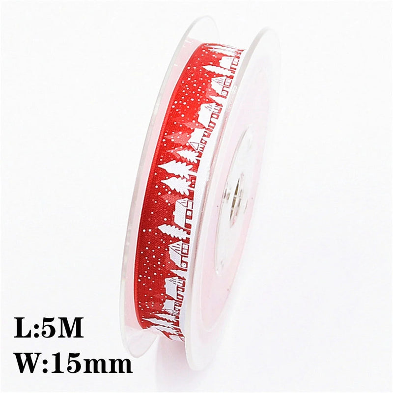 5M 10mm 15mm 25mm Christmas Satin Ribbons Crafts DIY Tape Wedding Gift Bows Natural Organza Ribbon Sewing Clothing Decoration