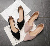 Women Flats Pink Black Pure Color Plus Small Size 33 34 Large 41 42 43 44 Suede Leather Pointed Toe Office Lady Flat Heel Shoes