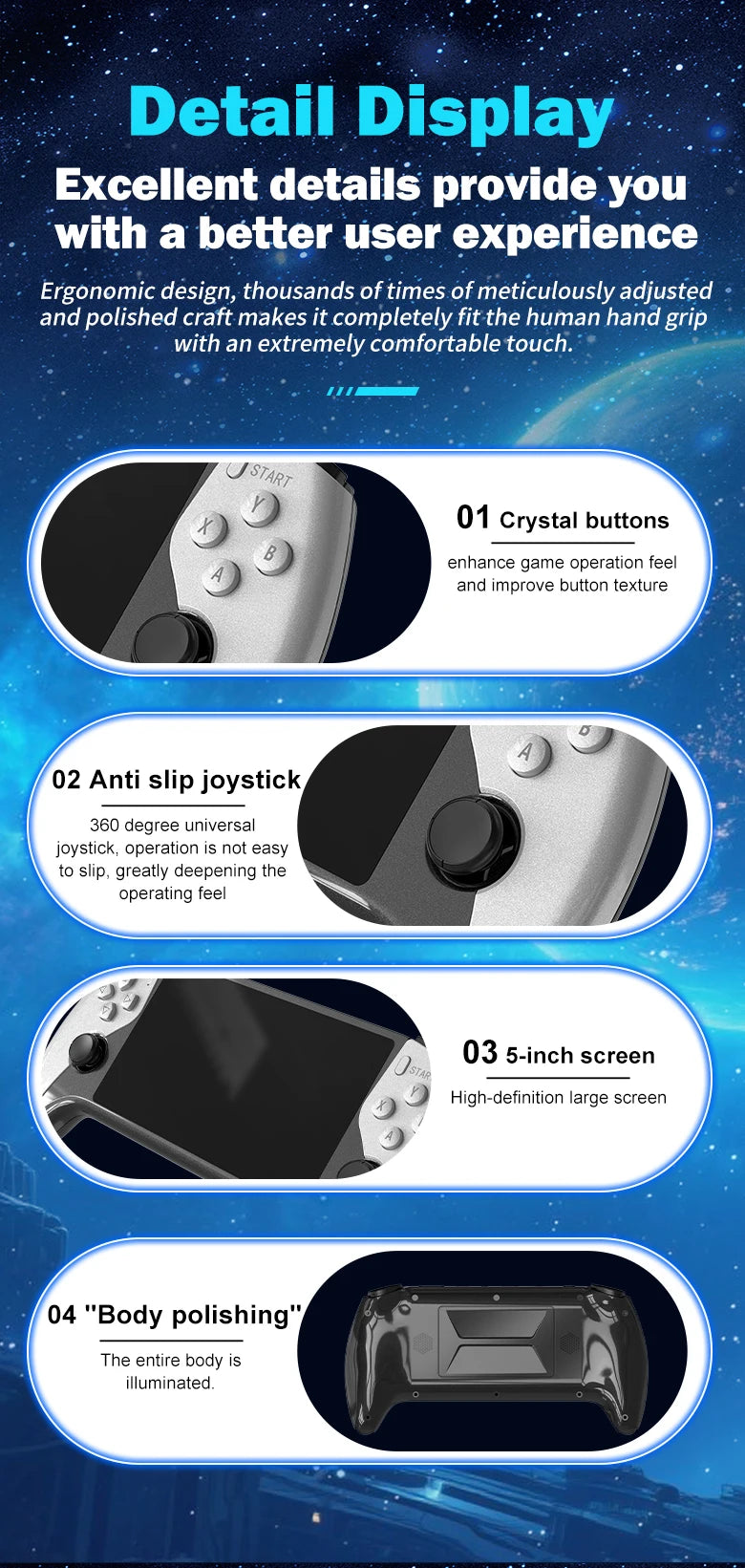 SF3500 Retro Handheld Video Game Console Linux System 5.0 Inch 854*480 IPS Screen 3000mAh Portable Pocket Video Player Games