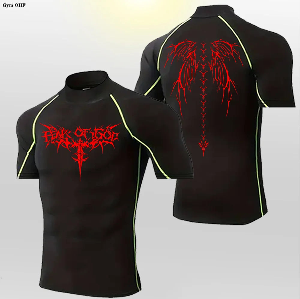 Camisetas deportivas de cuello alto para hombre, de secado rápido, para fitness, running, de manga corta, de compresión, informales, para ciclismo al aire libre, transpirables. 