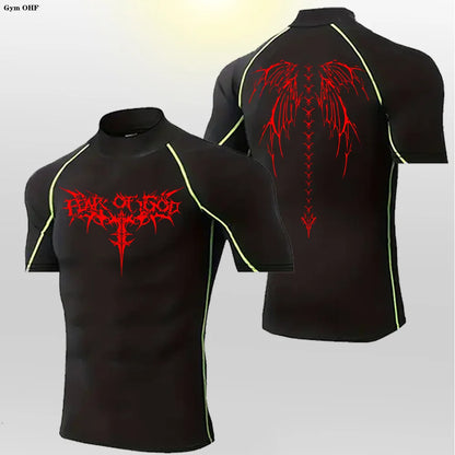 Camisetas esportivas masculinas de gola alta, fitness rápido, corrida, manga curta, tops de compressão, casual, ciclismo ao ar livre, calças respiráveis