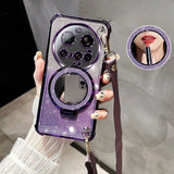 Crossbody Lanyard Shockproof Glitter Plating Magsafe Holder Case For Xiaomi 15 Ultra 14 14T 13 12 Pro Cover