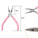 Alicates cóncavos redondos de una sola sección de níquel-hierro con mango rosa, herramienta para hacer herrajes de joyería hechos a mano, punta afilada, diagonal, portátil