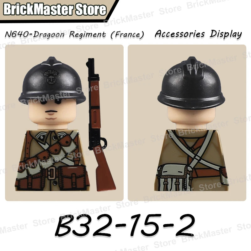 WW2 French Soldier Figure Building Blocks Military War Weapon Medical Officer Army Infantry Warrior Cavalry Gun Bricks Toy Gifts