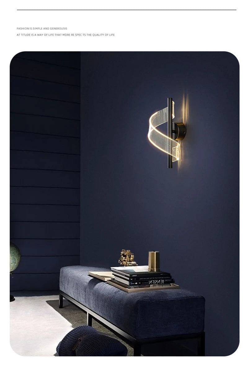 Lámpara colgante nórdica de espiral LED para mesita de noche, iluminación interior, dormitorio, sala de estar, decoración del hogar, luz acrílica moderna
