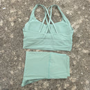 Solid Color Gym Fitness Set Tight Soft cross Fitness Bra 2pc compression High Waist Yoga Legging Suit Comprehensive Training Jog