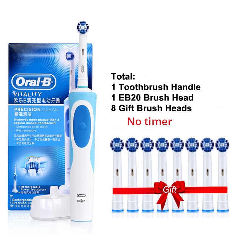 Cepillo de dientes eléctrico Oral B para adultos, recargable, con rotación, blanqueamiento 3D y cabezales de regalo.