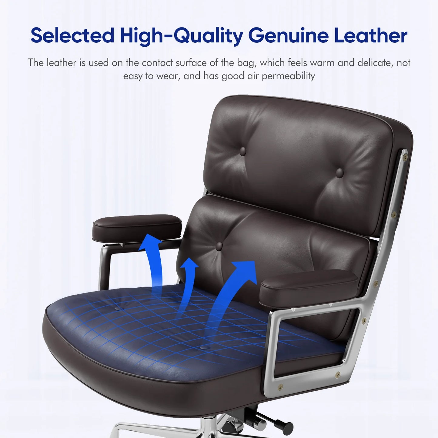 Mid Back Genuine Leather Office Executive Desk Chair With Thickened Backrest and Ergonomic Swivel Computer Chair