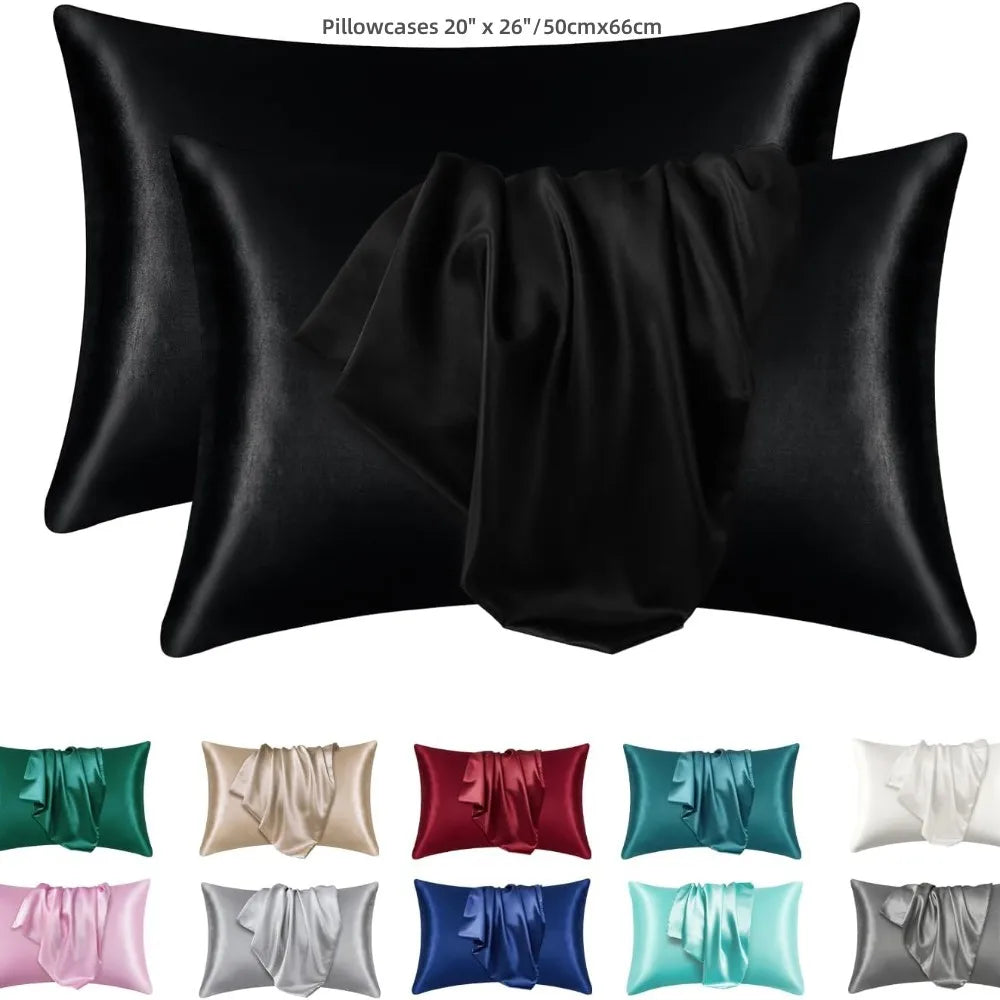 2pcs Satin Silk Pillowcase for Hair and Skin, Coral Pillow Cases Standard Size Set of   Super Soft Pillow Case