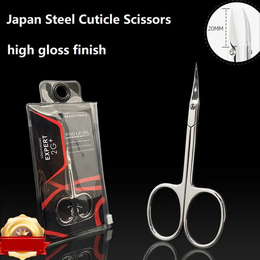Tijeras profesionales para manicura y cutículas, de acero inoxidable de calidad japonesa, con hoja curva y cortacutículas.