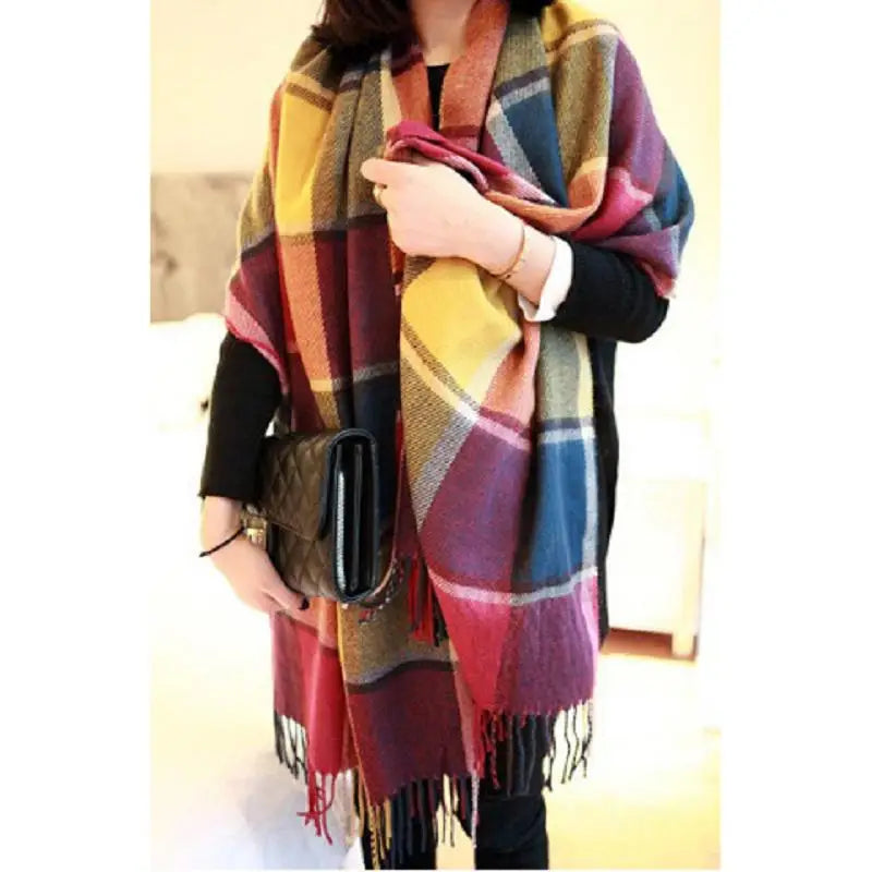 Women's Winter Plaid Imitation Cashmere Scarf, Autumn and Winter Thick Fashion Warm Wild Scarf Shawl