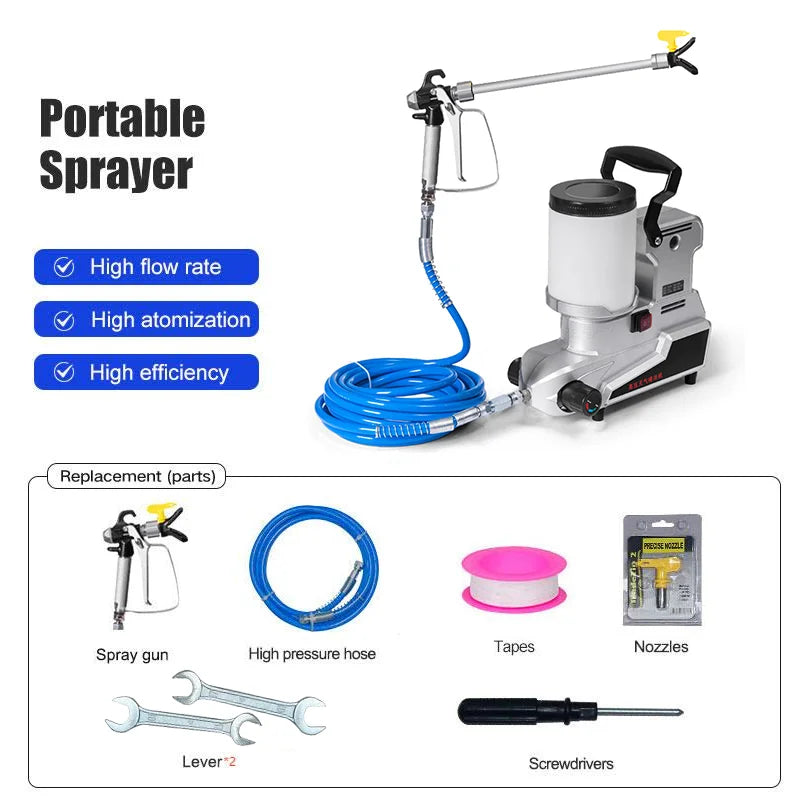 Nueva máquina pulverizadora de pintura sin aire multifuncional de 1200 W, pistola pulverizadora eléctrica portátil pequeña de 2 L, alta potencia para pintura doméstica. 