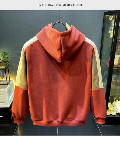 Sports splicing contrasting hooded sweatshirt for men, 2024 autumn and winter new jacket, high-end and casual trendy brand top