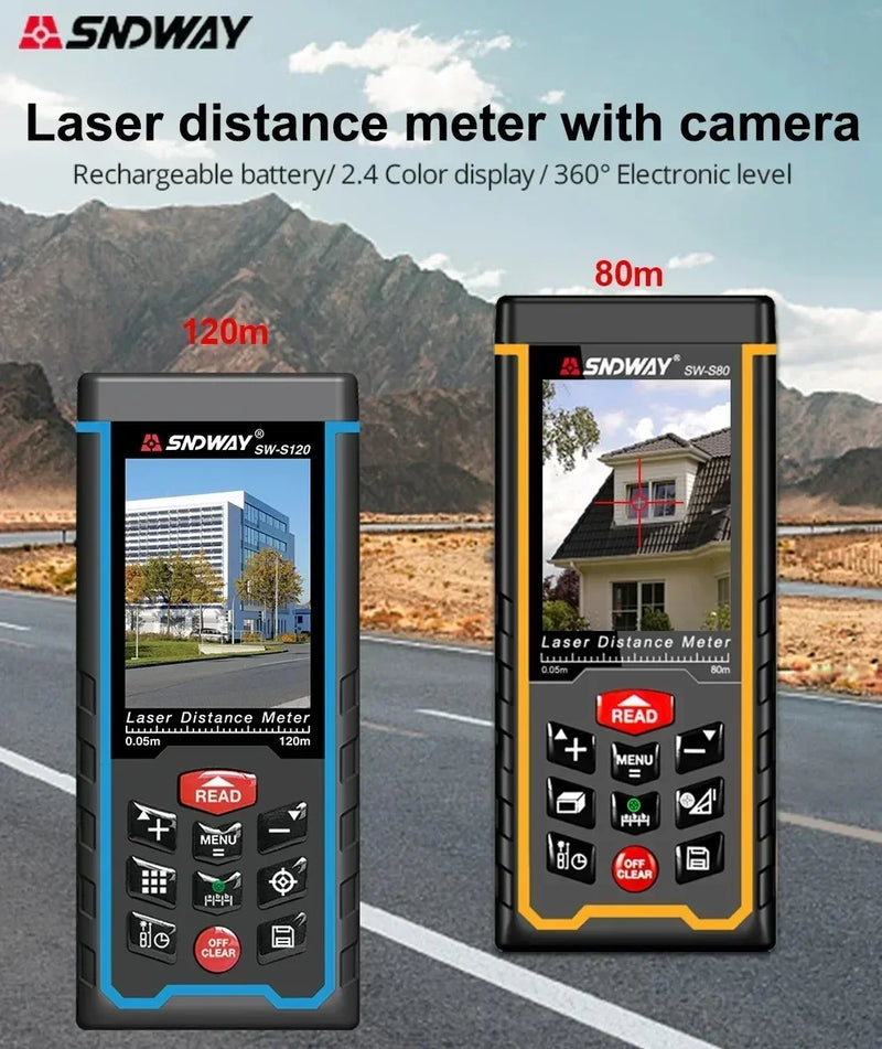 FANYUE SW-120 Display Laser Distance Meter 80M 120M Camera Digital Meter Area Volumn Digital Angle Ruler Laser Rangefinder Tape