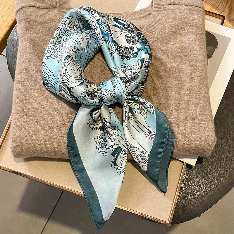2024 Horse Print Female Silk Neck Scarf Square Hair Scarves Foulard Head Band Shawls Wraps Neckerchief Bandana Women