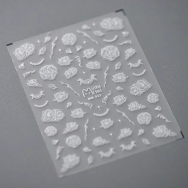 1 piece 5D Spider Web Nail Sticker Cross Silver White Black Glitter Transparent Rhinestone Rose Self-Adhesive Nail Art Sticker