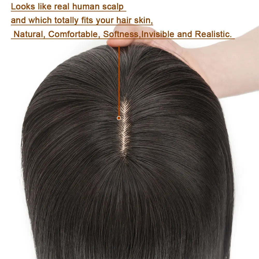 Benehair 14'' 18'' Hair Toppers with Bangs for Women Synthetic 6x6 Top Hairpieces Wigs Long Straight Clip in Hair Extension