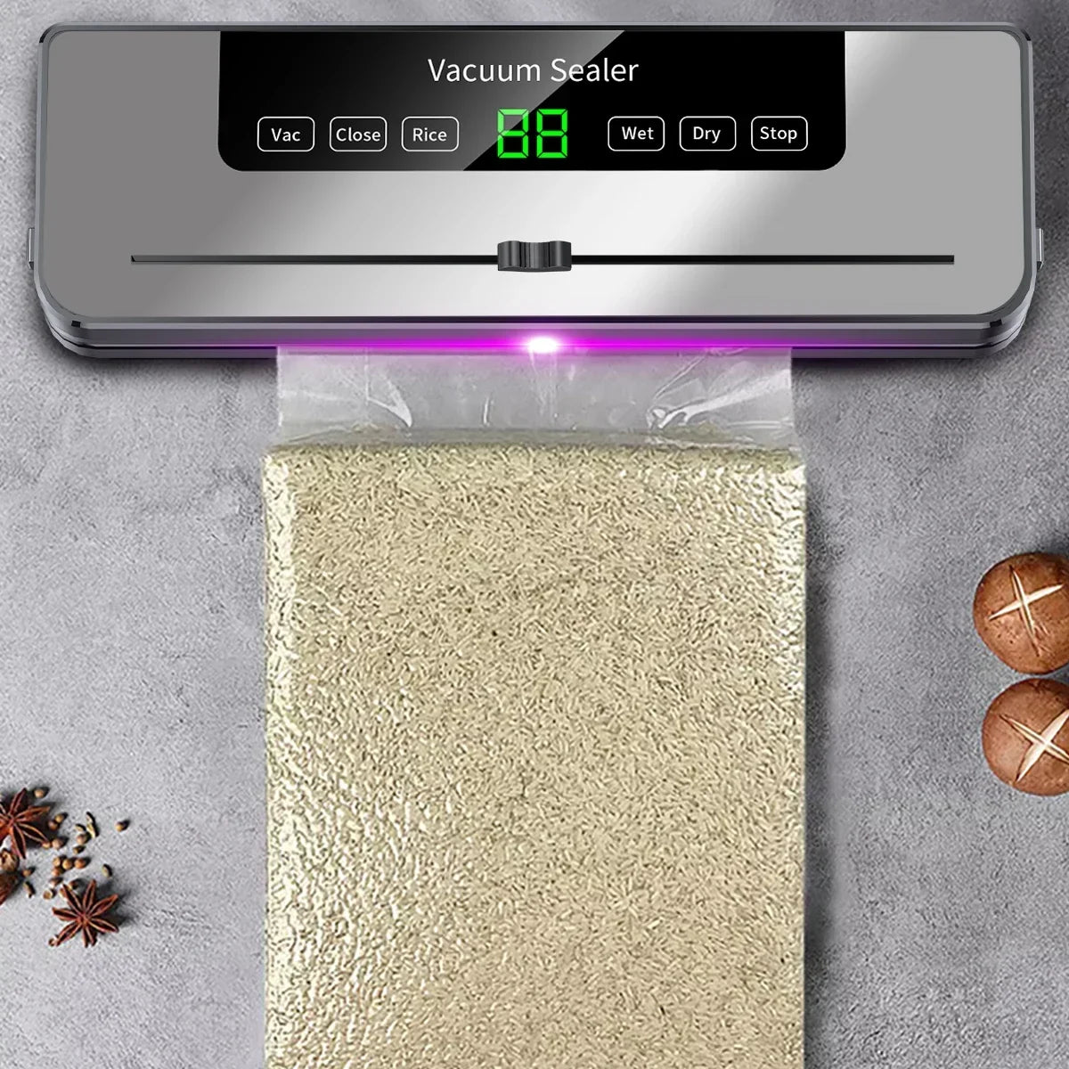 Electric Vacuum Sealer Built-in Cutter Kitchen Food Storage Seal Touch Button Dry/Wet Food Sealing Packaging Strips 10 Bags