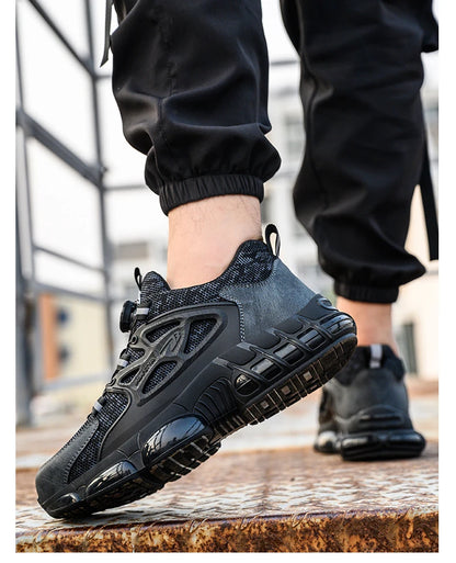 Rotating Button Safety Shoes Men Steel Toe Sneaker Air Cushion Work Shoes Man Puncture Proof Work Safety Boots Protective Shoes