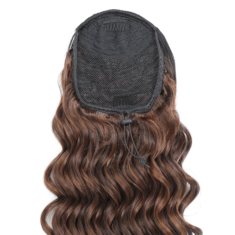 Aplique rabo de cavalo ondulado longo 60 cm ajuste fácil com cordão drawstring