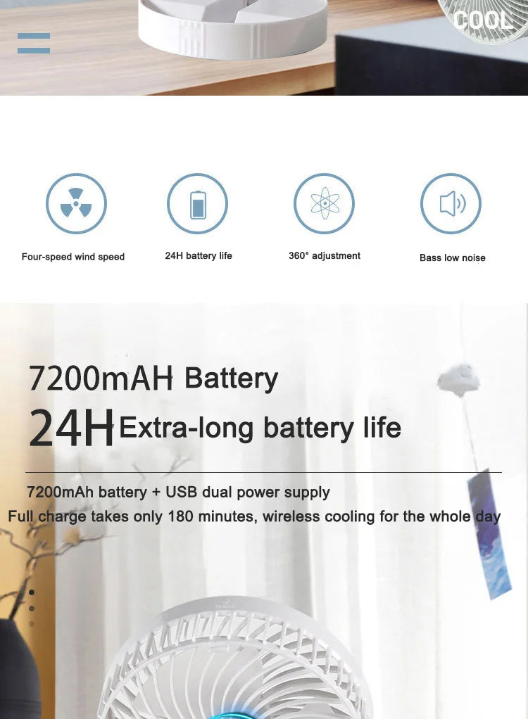 2025 new folding telescopic free adjustment fan charging usb multi-function outdoor portable home desktop floor-standing fan