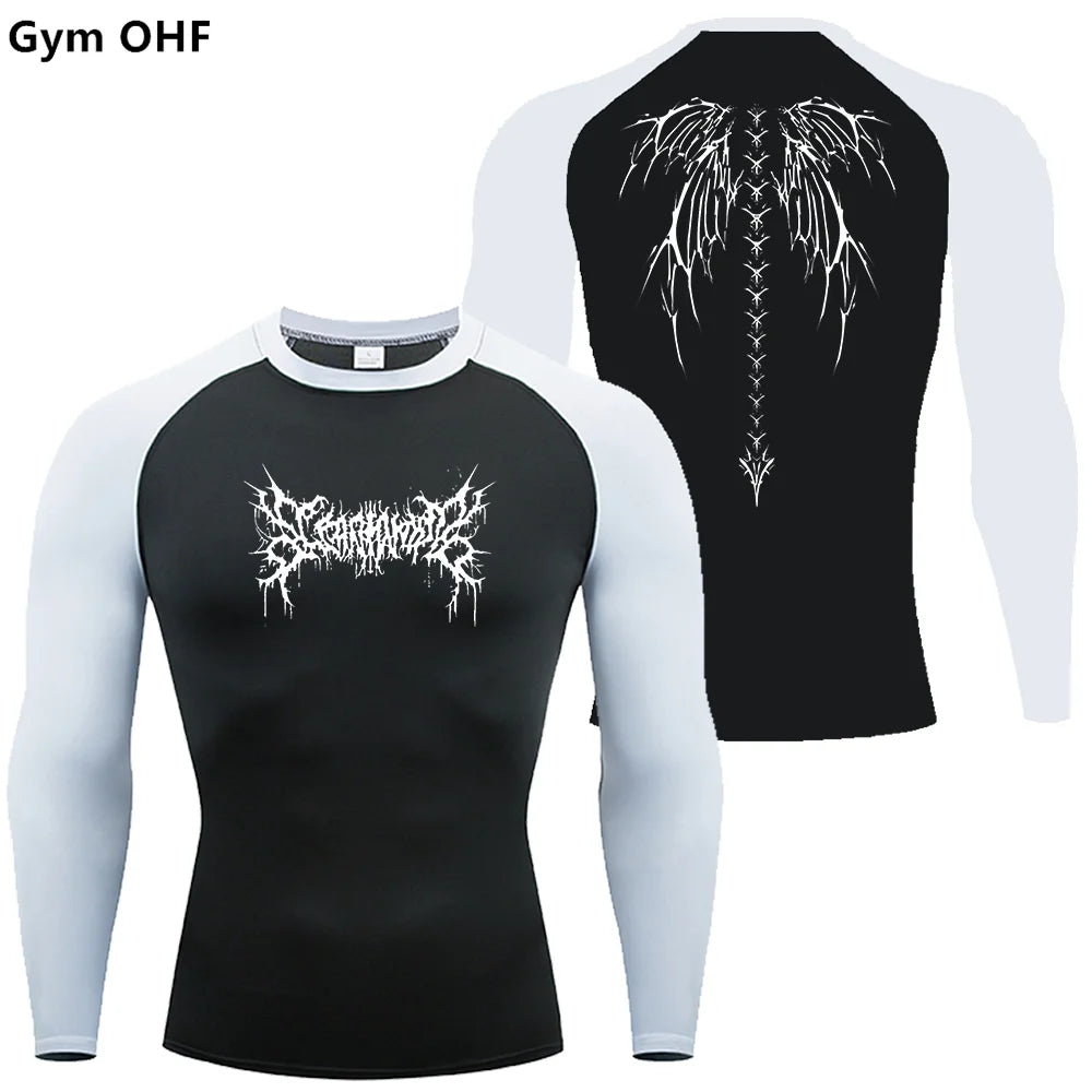 Y2k Anime Print Compression Shirt Men Running T-Shirt Quick Dry Fitness Sportswear Gym Sports Breathable Tops Rash Guard MMA