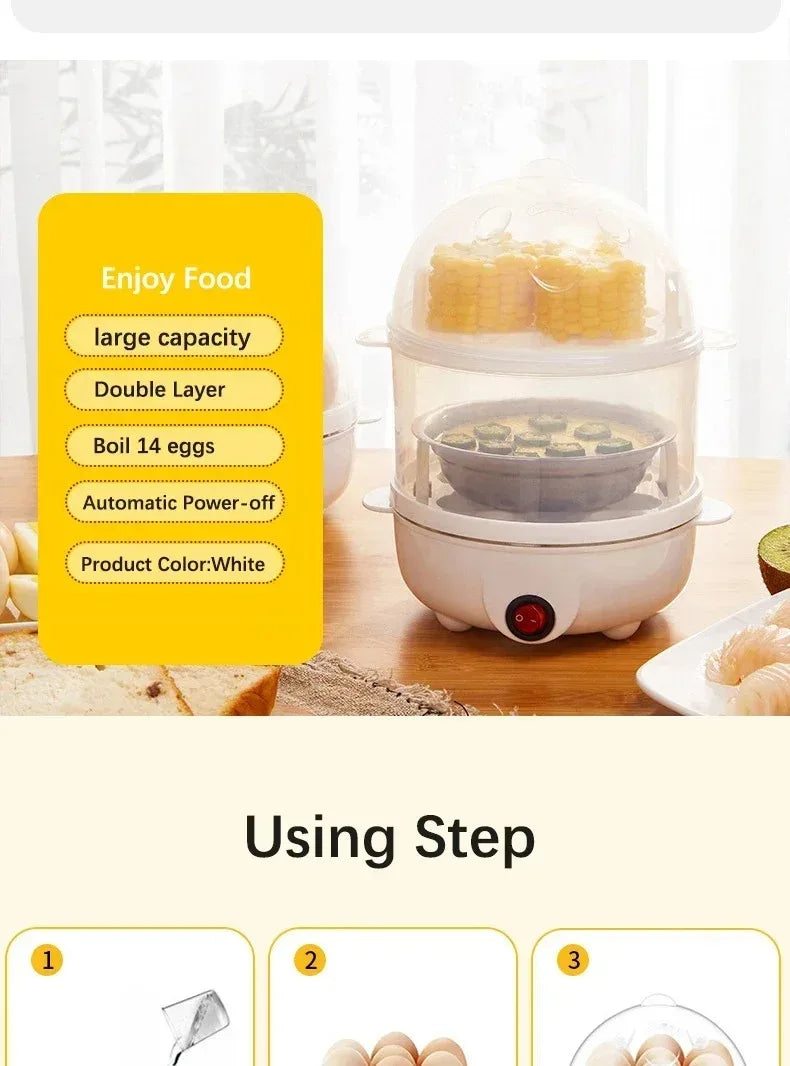 Automatic Electric Egg Steamer Multifunctional Electric Egg Boiler Double-Layer Egg Cooker Mini Kitchen Breakfast Machine