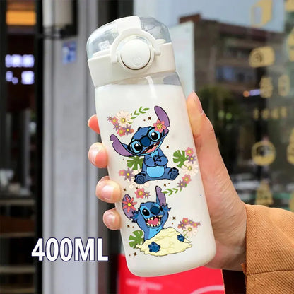 600/400ML Lilo&Stitch Straw Bottles Disney Drinking Office Transparent Portable Anti Drop Children's Water Bottle PC Material