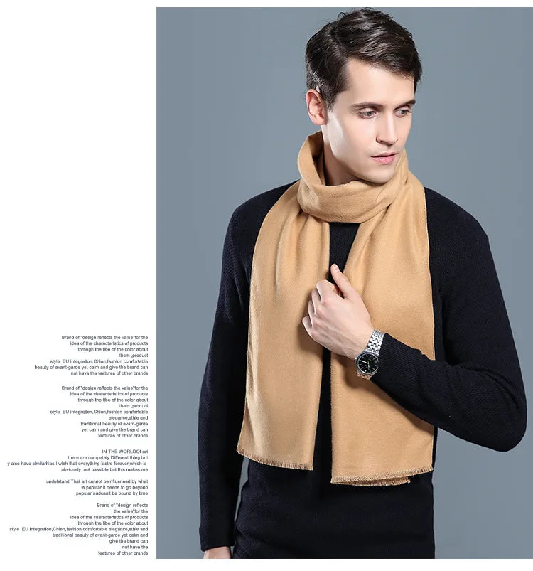 Designer Brand Plaid Men's Cashmere Scarf Winter Warm Scarves Shawls Casual Business Long Wraps Pashmina Christmas Gift for Man