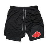 2-in-1 Performance Shorts Athletic Compression Shorts with Towel Loop Pockets Gym Workout Fitness Running Anime Print RL00107