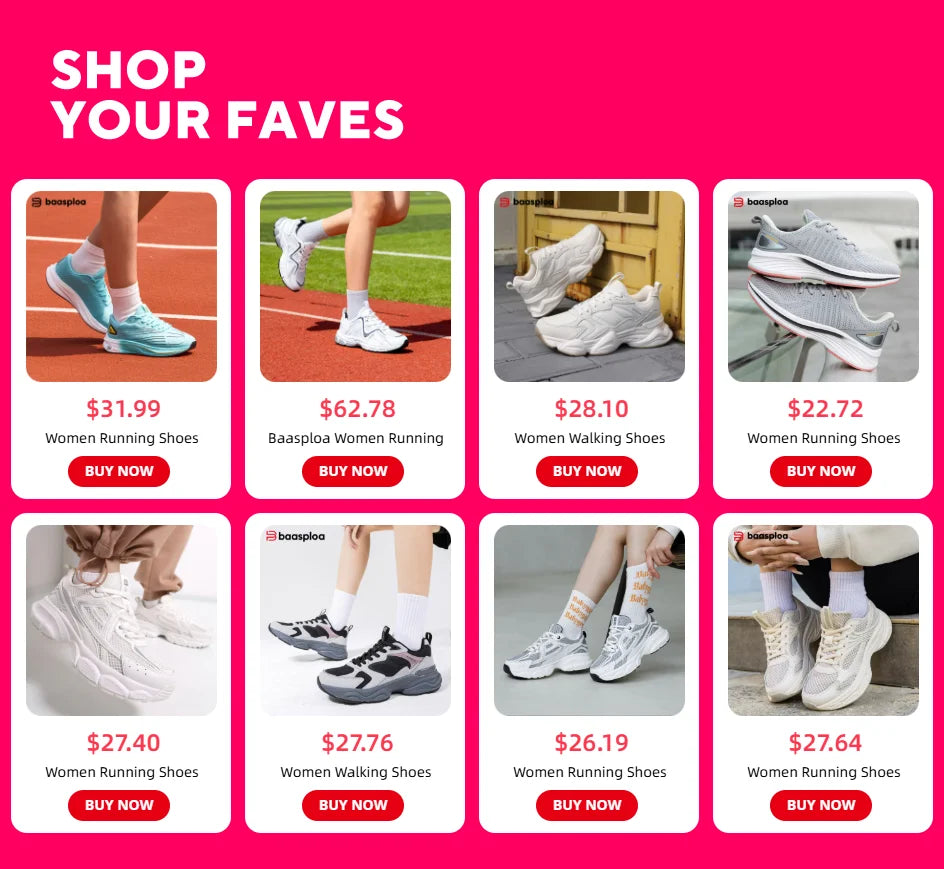 Baasploa Women Running Sneakers Mesh Breathable New Summer Walking Shoes Female Cushioning Elasticity Comfort Soft Sport Shoe