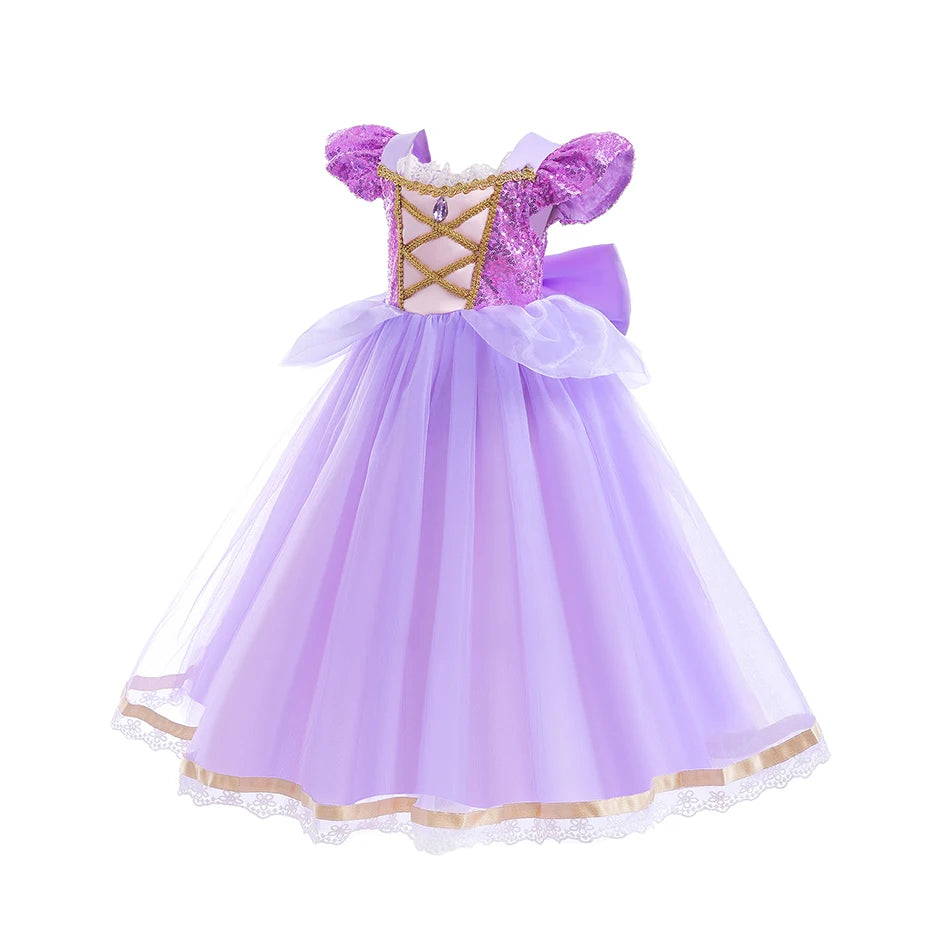 Vestido de Princesa Rapunzel de Verão – Cosplay Enrolados / Halloween / Festa de Aniversário – Fantasia Infantil