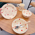 Heart-shaped Ceramic Dinnerware Set, Dinner Plate, Rice Salad Bowl, Coffee Mug, Japanese Love, Warm Gift for Valentine day