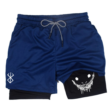 Men's compression gym shorts, boxing printed sports pants, double layered, quick drying, basketball, beach, muscle, fitness