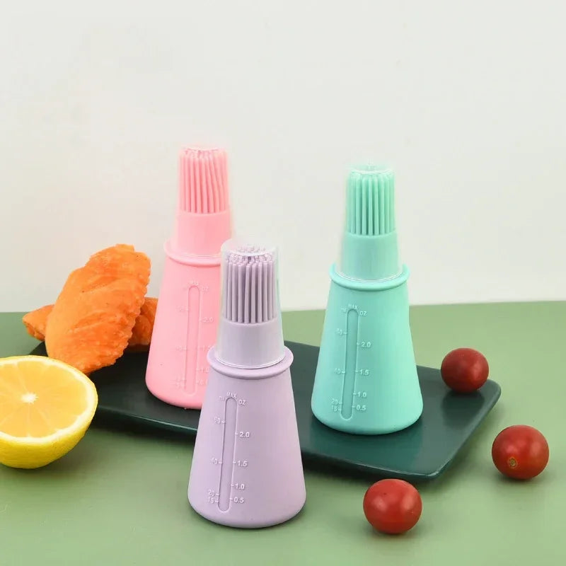 3 Pcs Portable Silicone Oil Bottle With Brush Grill Oil Brushes Liquid Oil Pastry Kitchen Baking Bbq Tool Kitchen Tools For BBQ