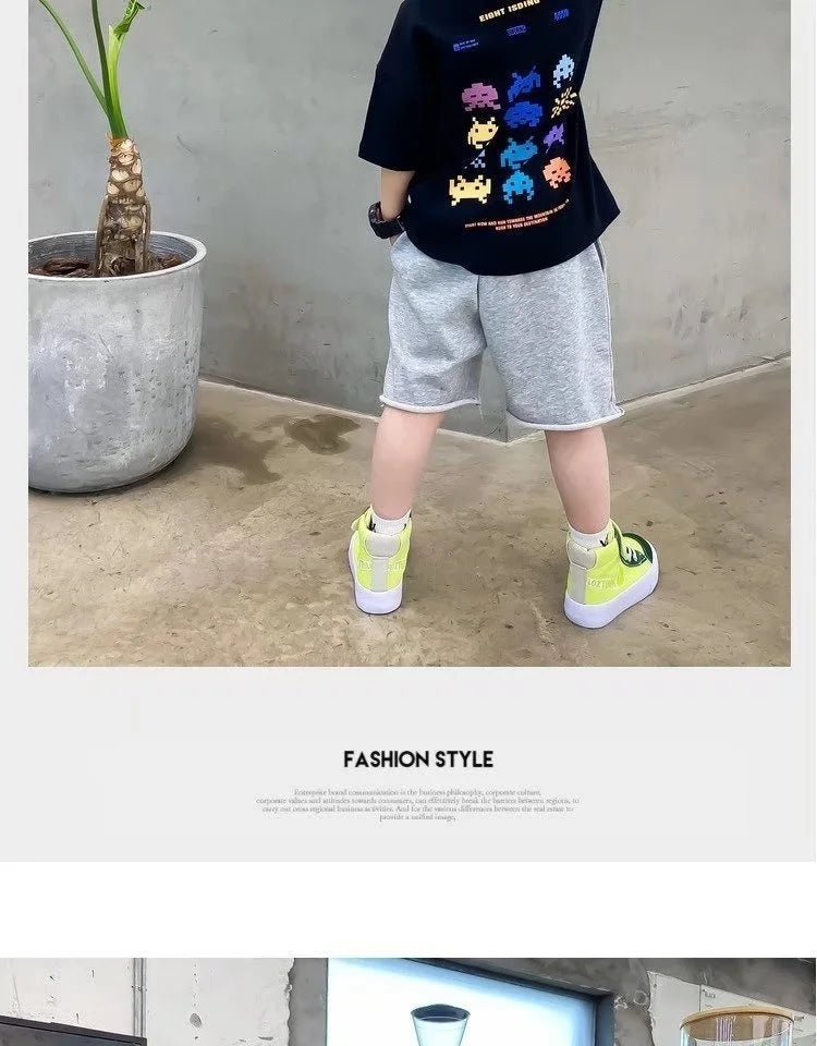 Camiseta de manga corta de verano para niños, Top de cuello redondo para niños pequeños y medianos, moda informal versátil de media manga