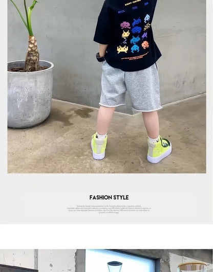 Camiseta de manga corta de verano para niños, Top de cuello redondo para niños pequeños y medianos, moda informal versátil de media manga