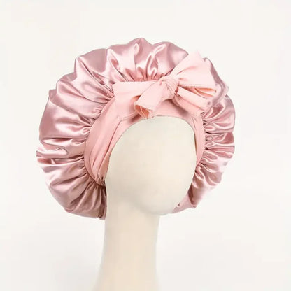 Gorro de dormir de satén de seda ajustable con lazo para mujeres y hombres. 
