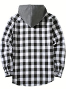 Camisa a cuadros con capucha de moda juvenil para hombre, camisa de manga larga ajustada, camisa informal de viaje para parejas, camisa deportiva para hombre, chaqueta