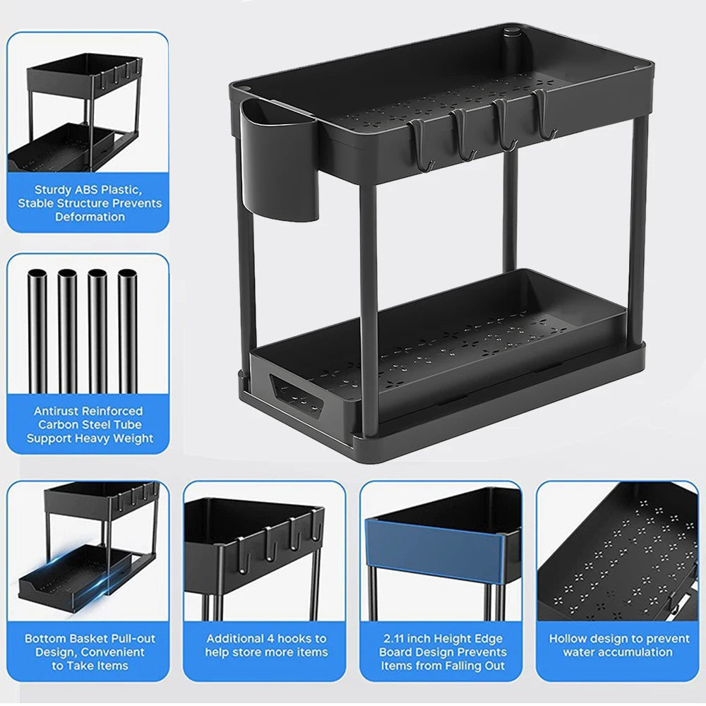 Kitchen Storage Rack with Sliding Cabinet Drawers Multi-Purpose Storage Shelf Holder Kitchen Desktop Organization Rack