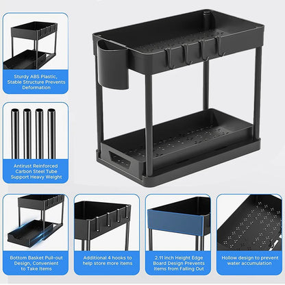 Kitchen Storage Rack with Sliding Cabinet Drawers Multi-Purpose Storage Shelf Holder Kitchen Desktop Organization Rack