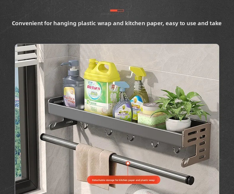 Gunmetal Space Aluminum Kitchen Storage Rack - No-Drill Wall Mounted Multi-Functional Organizer for Spice Jars and Knives