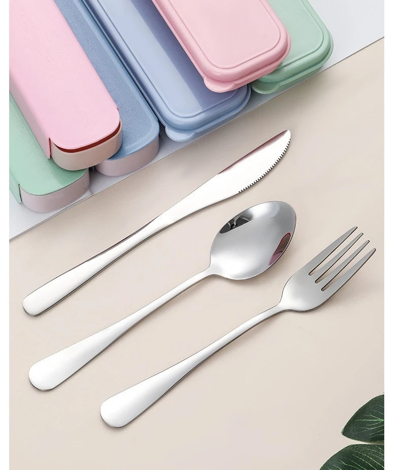 3pcs 410 Stainless Steel Portable Cutlery Set Mirror Polished Edge Rounded Comfortable Knife Fork And Spoon Three Piece Set
