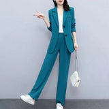 Breathable Two-Piece Set Elegant Women's Business Suit Set with Lapel Button Closure Cardigan Wide Leg Trousers Formal for Plus