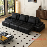 MINGDIBAO Modern Genuine Leather Sectional Sofa Bed – Convertible Couch with Tufted Backrest and Armrest,Functional Sleeper Sofa