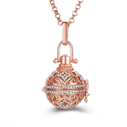 New Aroma Water Droplets Cage Lockets Necklace Heart Shaped Zircon Essential Oil Diffuser Set Combination Woman Pendant Jewelry