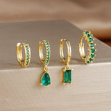 4PCS Colorful Cubic Zirconia Stainless Steel Hoop Earrings Set for Women Pendant Water Drop Earring Cartilage Piercing Jewelry