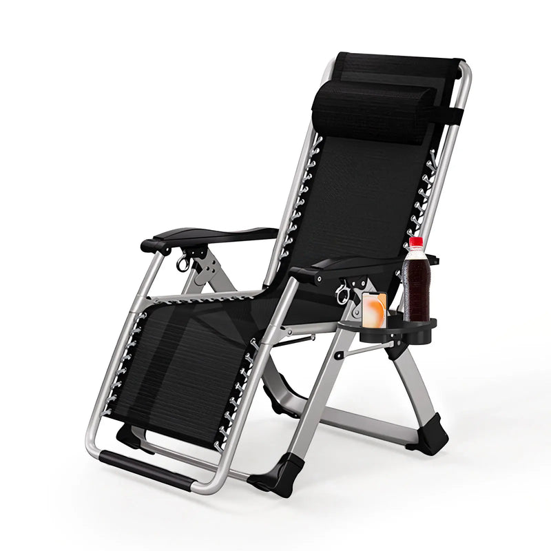 Outdoor Garden Sunloungers Folding Chair with Cup Holder and Headrest Pillow Lounge Chair Folding Patio Recliner Support 150kg