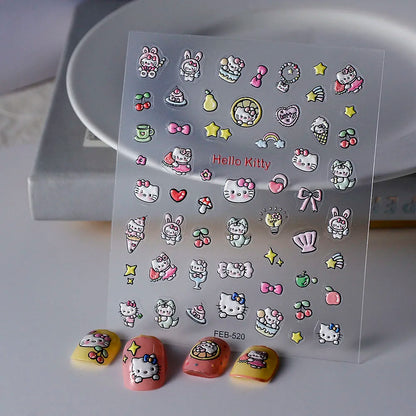 Sanrio Anime 5D Nail Stickers Hello Kitty Kurome Cartoon Stickers Nail Decoration Cute Melody Nail Art Decals Nail Art Supplies
